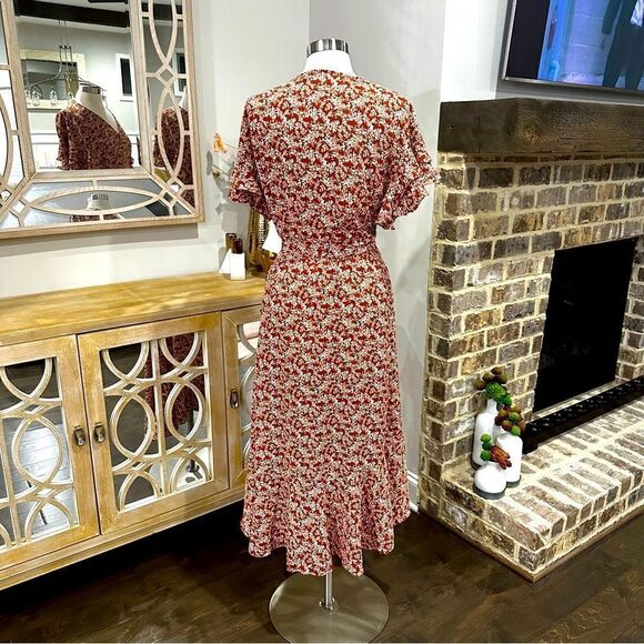 Max Studio Women's Ruffle Crepe High/Low Wrap Midi Dress in the Size X-Large - Picture 10 of 13